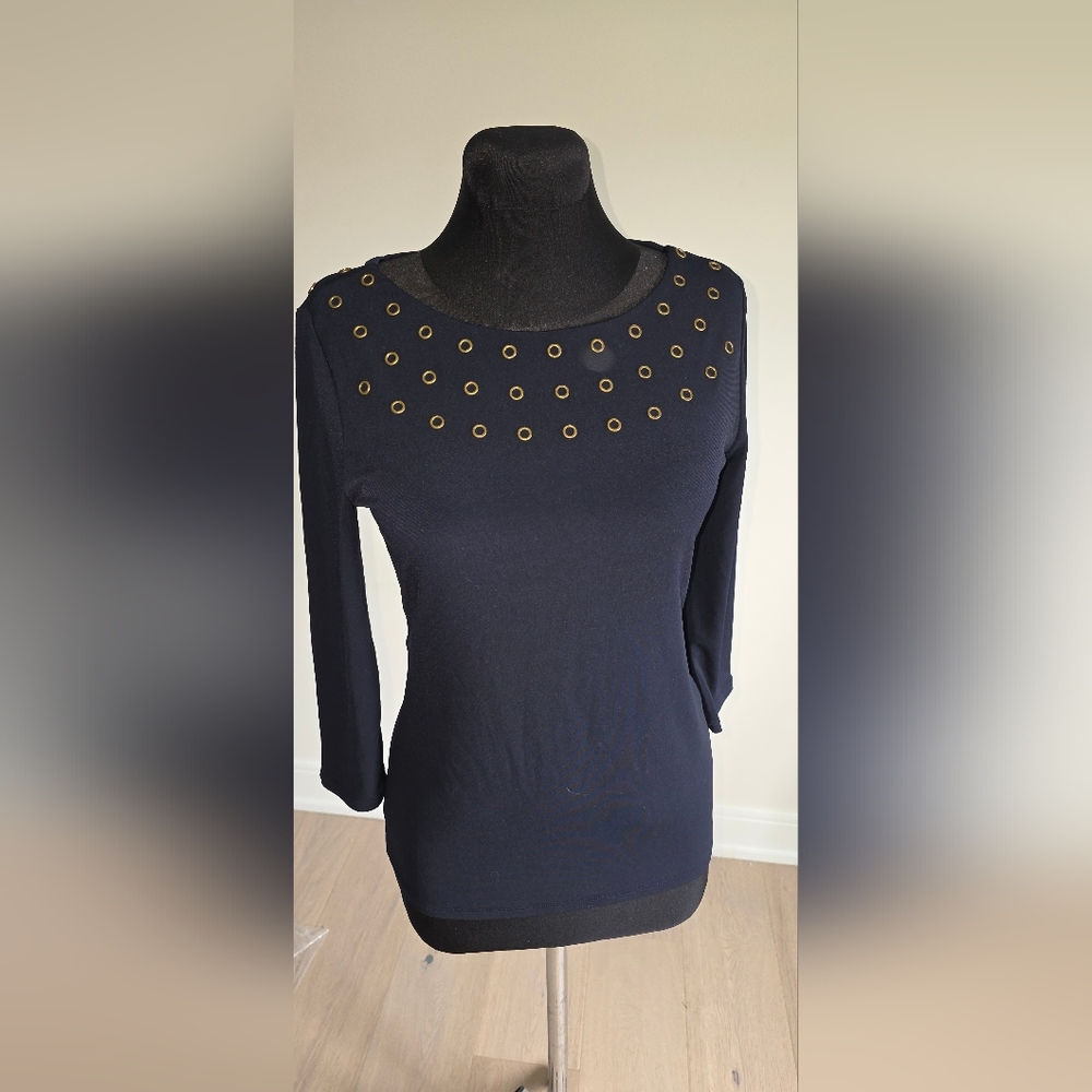 Premise Studio Midnight Blue Top With Rivets - Picture 2 of 7